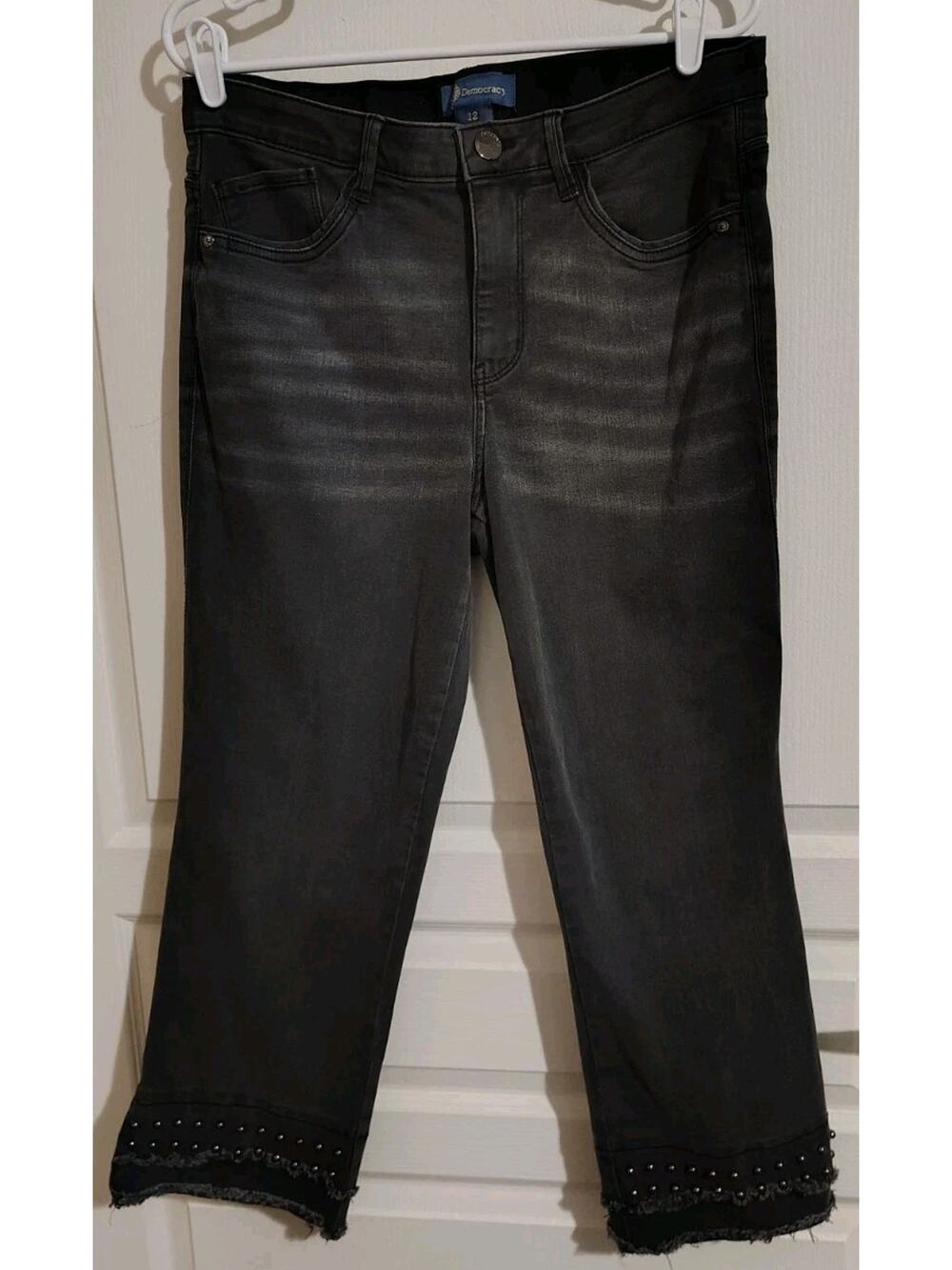 Democracy Jeans Size 12 Black Pearls Embellished Faded Distressed Ab Solution